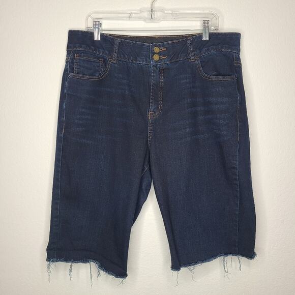 Lane Bryant Pants - Lane Bryant Dark Wash Blue Denim Bermudas Raw Hem Cutoff Straight Fit Jeans 18